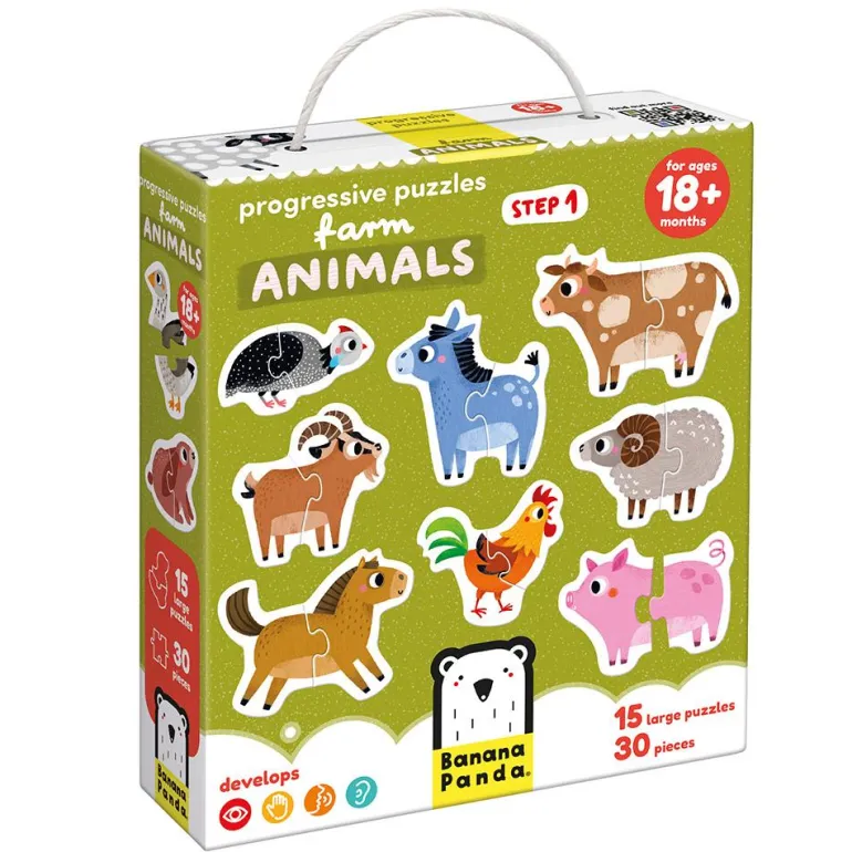 15 puzzles animales de la granja de 2 piezas