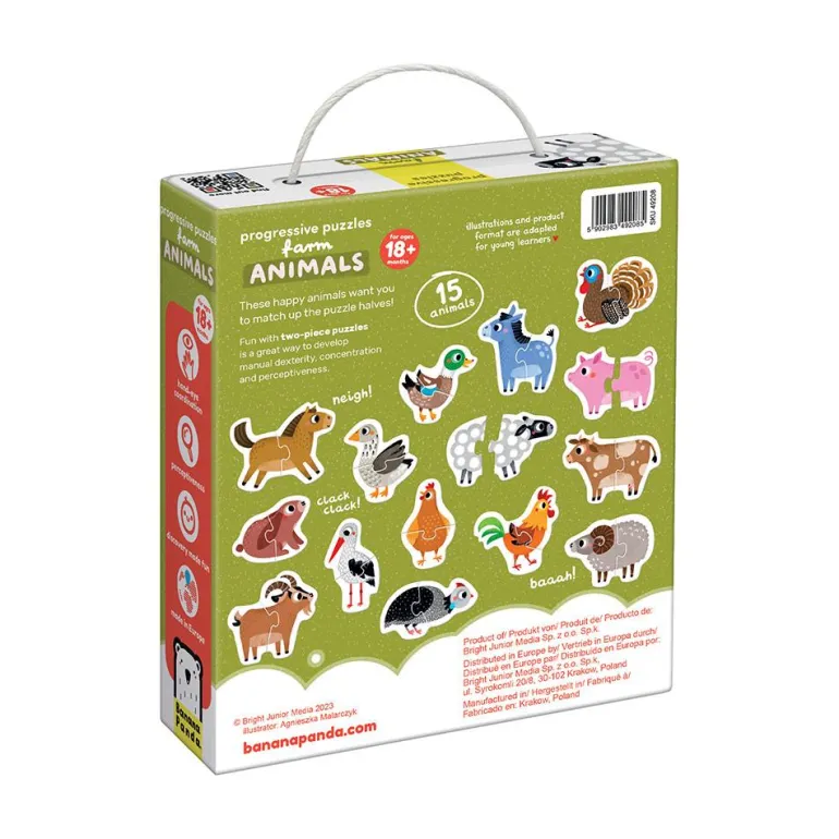 15 puzzles animales de la granja de 2 piezas