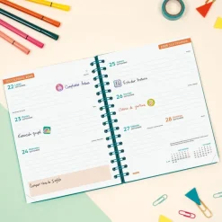 Agenda espiral cuarto Cosmo Iris 2025-2026 semana vista horizontal