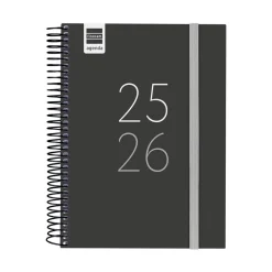 Agenda espiral cuarto secundaria negro 2025-2026 día página