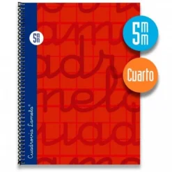 Bloc cuarto cuadrovía 5mm. 80 hojas tapa extra dura rojo