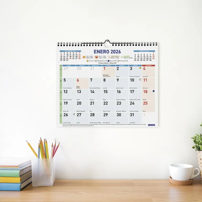 Calendario pared color escribir M 2026