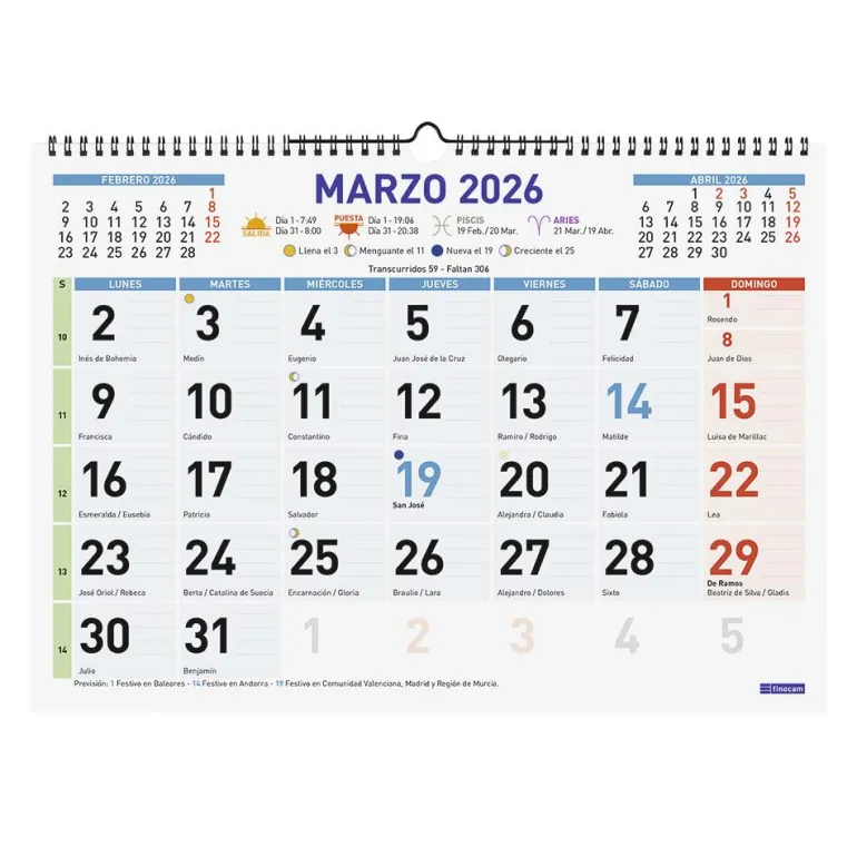 Calendario pared color mixto L 2026