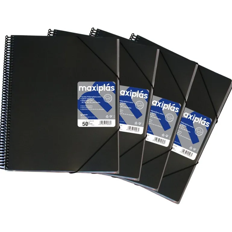 Carpeta A4 30 fundas color negro opaco Maxiplás