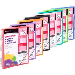 Carpeta A4 con 30 fundas Archivex PP colores surtidos