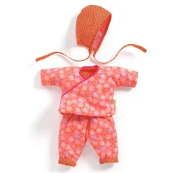 Conjunto de camisa y pantalón con flores rosas y gorro Petit Pan 32cm.