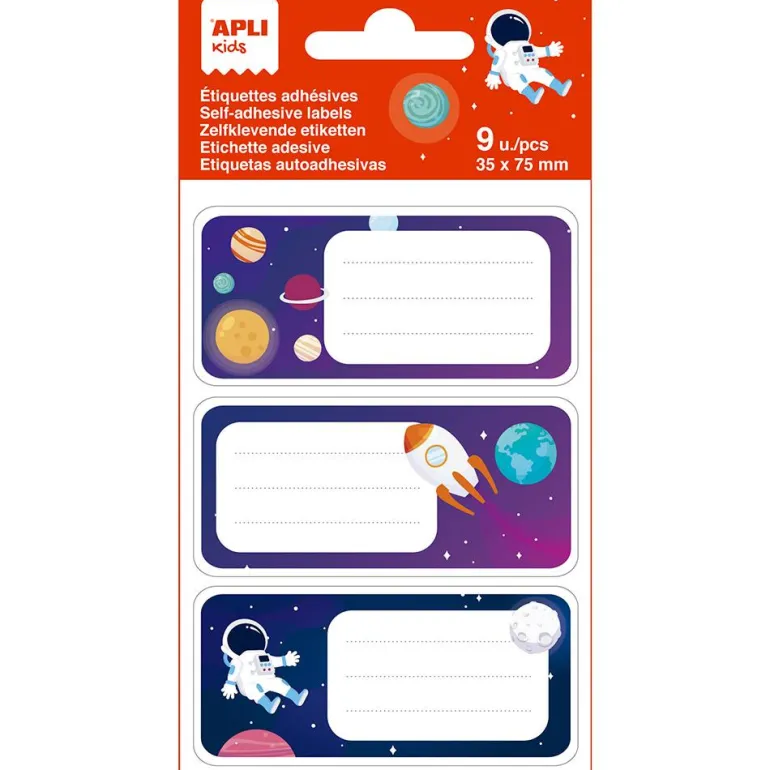Etiquetas modelo planetas 9 unidades Apli