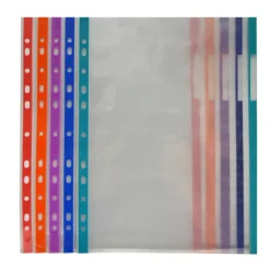 Funda tamaño folio con multitaladro y borde de color 10 unidades