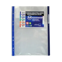 Funda transparente tamaño A4 con multitaladro y borde de colores 10 unidades