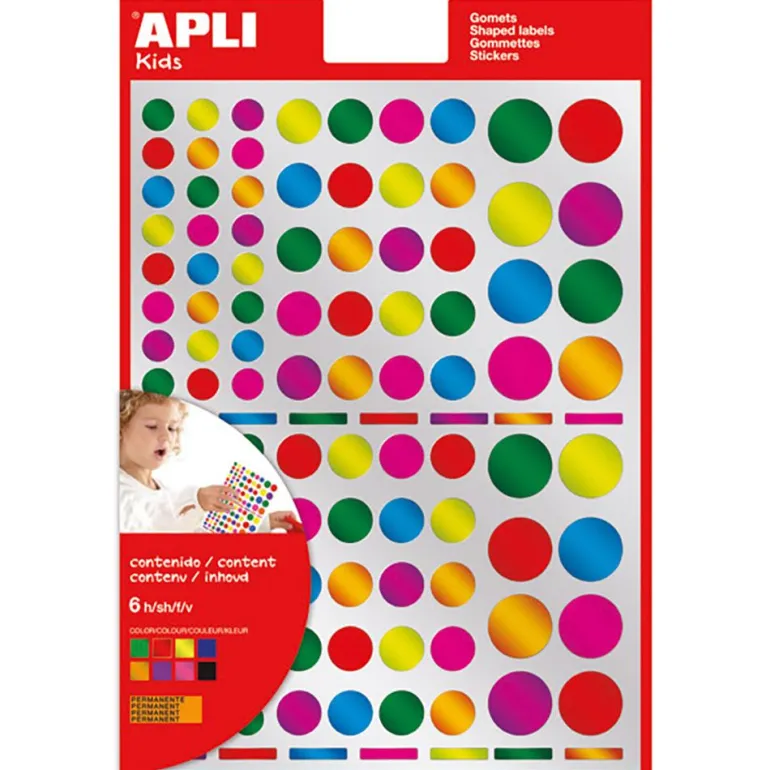 Gomets redondos colores metalizados 6 láminas