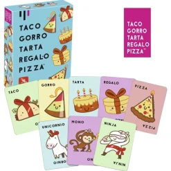 Juego de cartas Taco, gorro, tarta, regalo, pizza