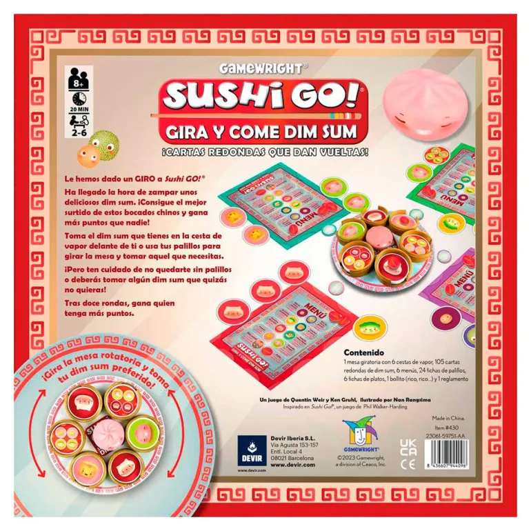 Juego de mesa Sushi Go gira y come dim sum.