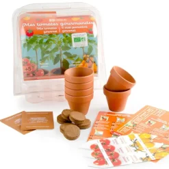 Kit de cultivo 6 mini macetas tomates bio.