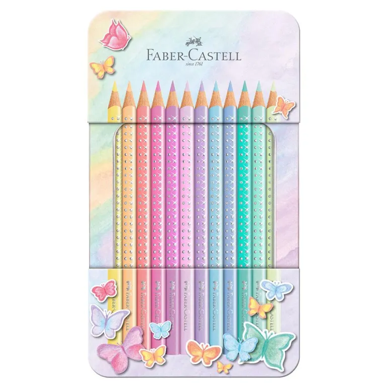 Lápiz color 12 colores pastel caja metal Sparkle Faber Castell