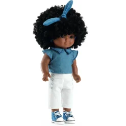 Muñeca Janet con conjunto azul y blanco 32cm.