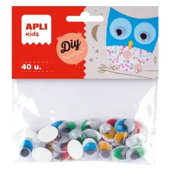 Ojos ovalados adhesivos colores 1,6x1,2cm 40 unidades