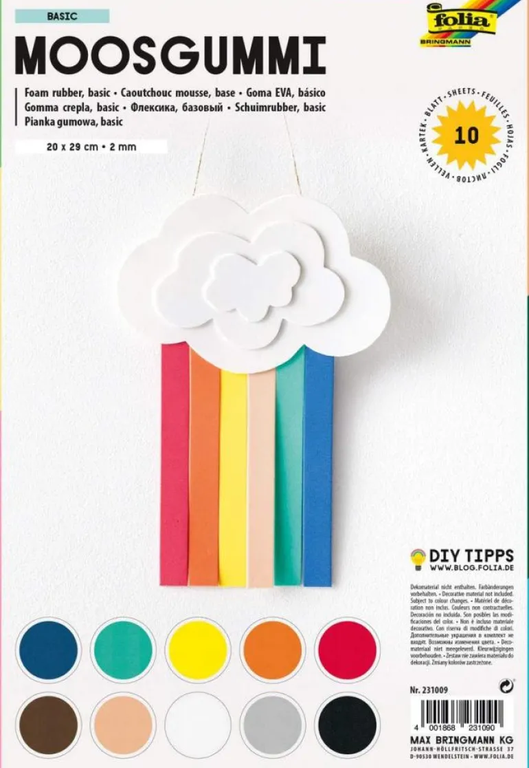 Papel foam 20X29cm. 10 colores Folia