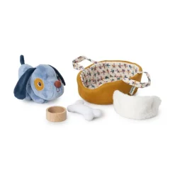 Peluche perro Jules con cesta y accesorios tela