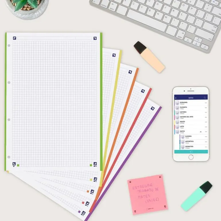 Recambio A4 cuadrícula 5x5 120hj 4 taladros colores vivos