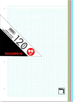 Recambio A4 cuadro 5mm. 4 taladros 120 hojas