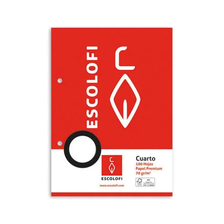 Recambio cuarto liso, 100 hojas, 2 taladros