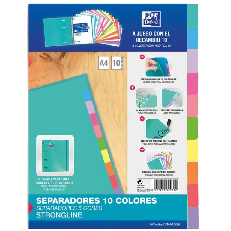 Separadores de colores tamaño A4 10 posiciones