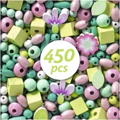 Set 450 abalorios madera flores y hojas