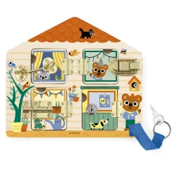 Tablero con cerraduras de madera casita Djeco