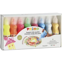Témpera 8 colores flúor y metalizados 50ml. Primo